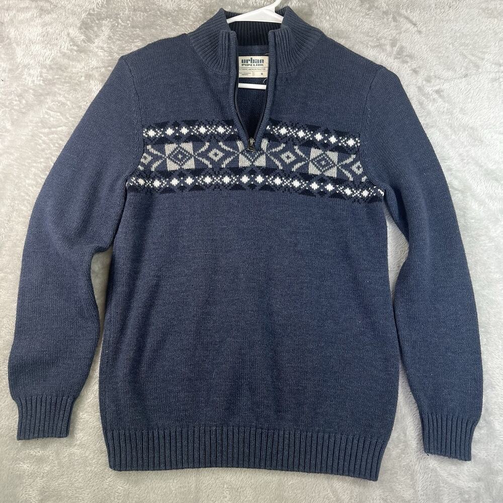 Urban Pipeline Mens M Blue Fair Isle Nordic Alpine Cabine Grandpa Core Layering